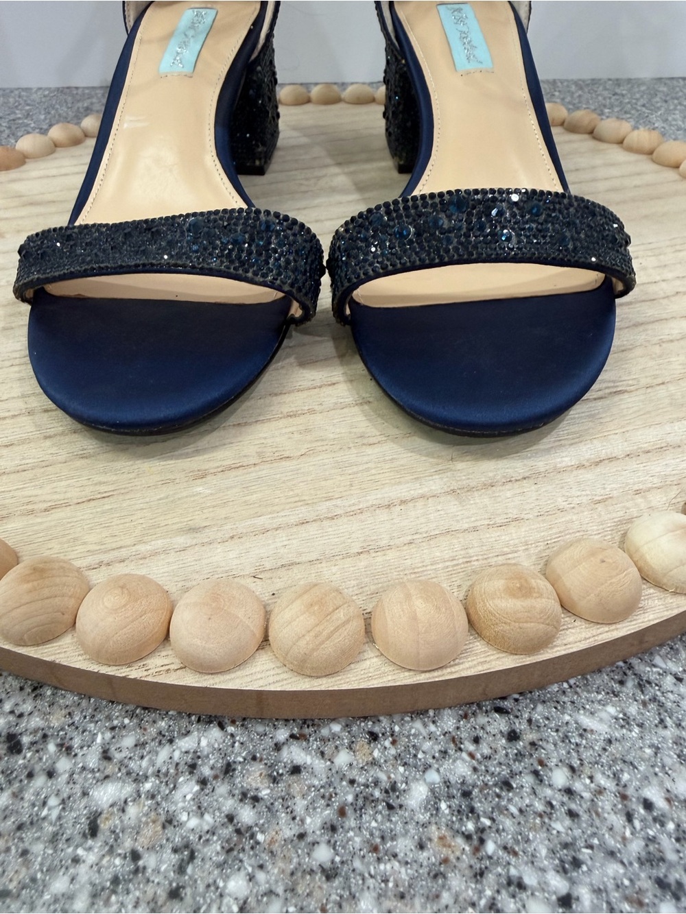 Blue by Betsey Johnson Mari Navy Rhinestone Block Heel Sandals 9.5 - Picture 9 of 9